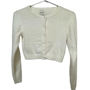 Soft Urban Outfitters NARRATED Fluffy Cream Micro Cardigan White Sweater S